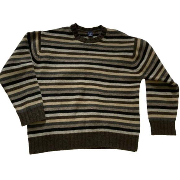 Gap Men's Lambswool Sweater Vintage Striped Crew Neck Mostly Browns, sz Medium - Picture 4 of 11